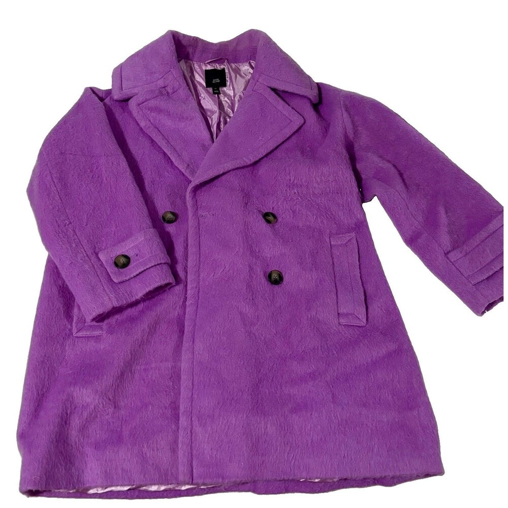 River Island Purple Cocoon Coat UK 14 US 10 Oversized Double Breasted Fuzzy